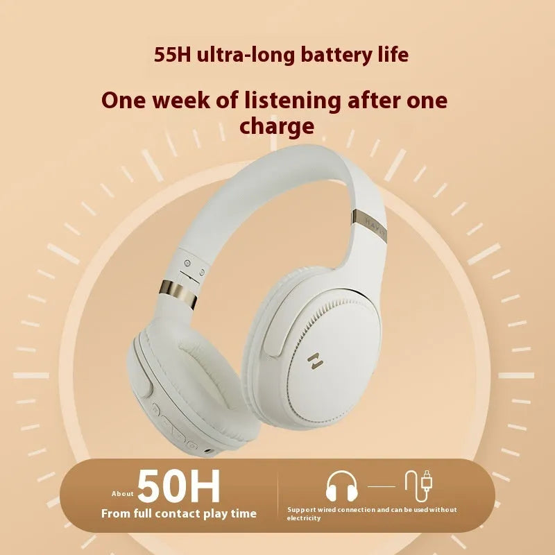 Cream coloured wireless Bluetooth over-ear gaming headset with microphone on a black background.