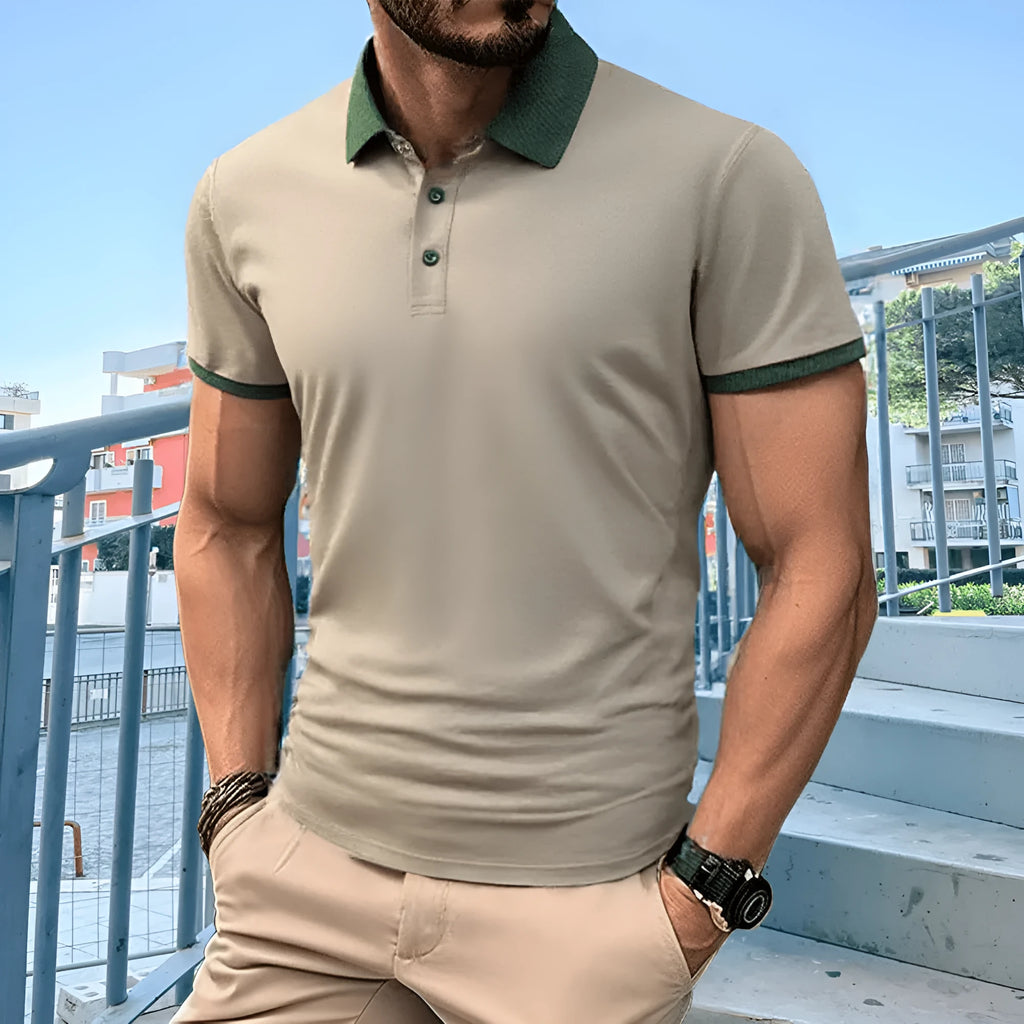 Short sleeve polo shirt with printed design and lapel collar in ice silk fabric