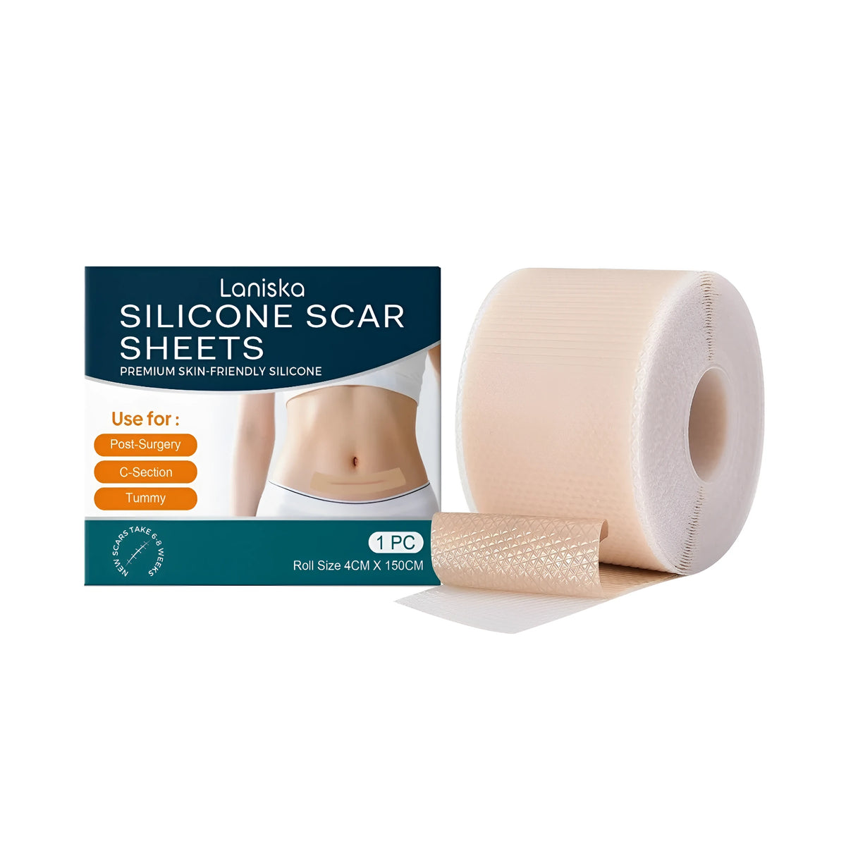 Single silicone scar patch with mint leaf extract and glycerol, supplied as one piece for body scar care
