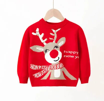 Baby knitted pullover sweater in sapphire blue with cartoon pattern long sleeves viscose fabric