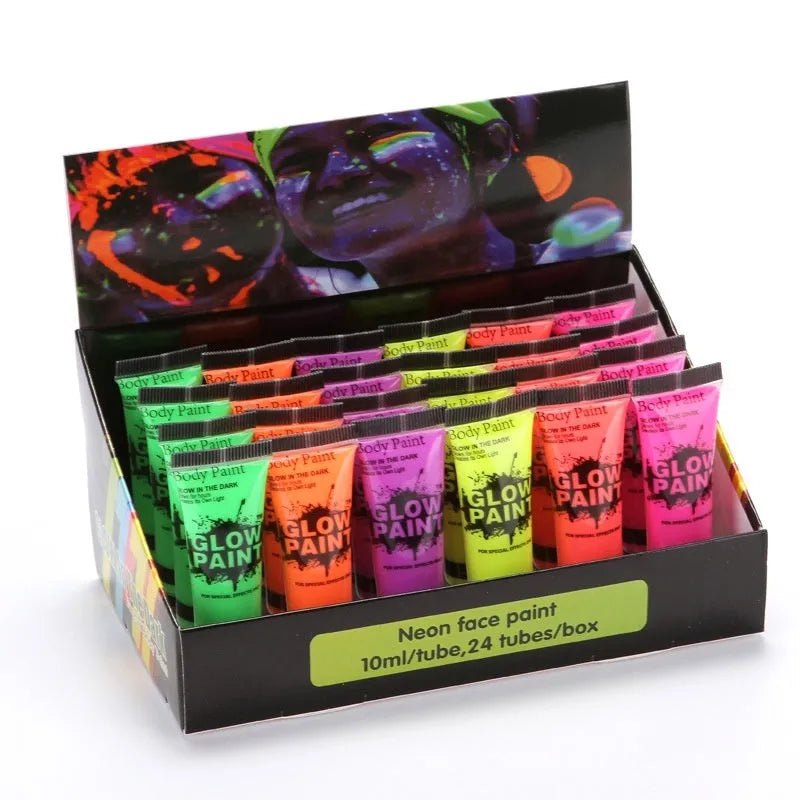 25ml tube of neon gouache face and body paint in a vibrant colour, labelled as safe and non-toxic.