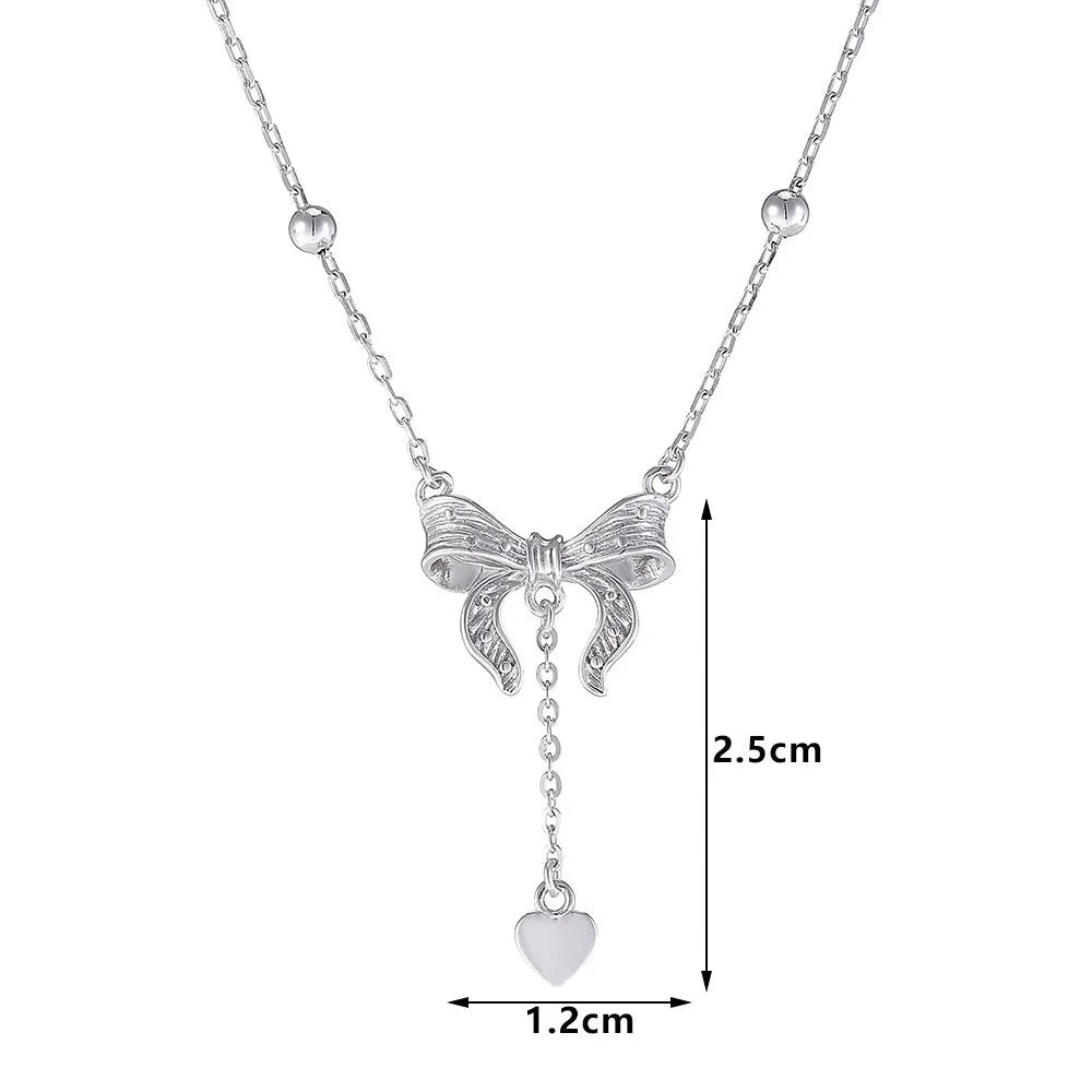 S925 pure silver butterfly heart clavicle chain necklace with adjustable 40-45cm length