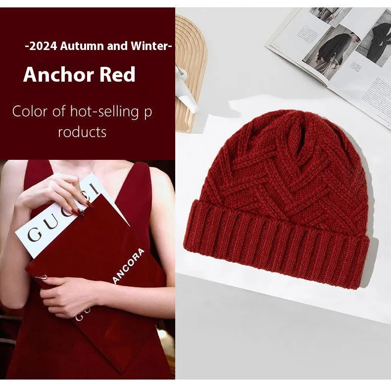 Wool knitted dome crown winter hat in assorted colours featuring a totem pattern.