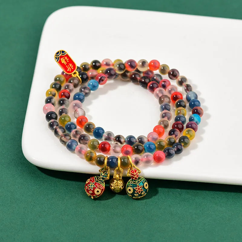 Dzogchen half pond agate bracelet with sugar heart fragrant grey glaze and swallowing gold beast charm