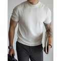 Men's slim-fit solid colour t-shirt in polyester knitwear, shown in various colours.