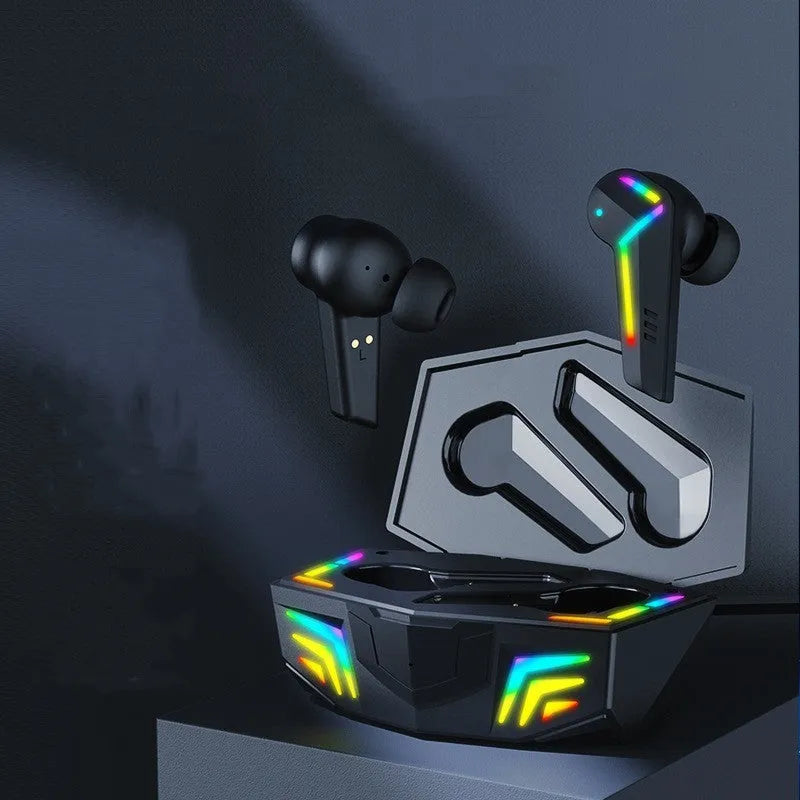 Small black Bluetooth earplug headset for sports and gaming with NFC function.
