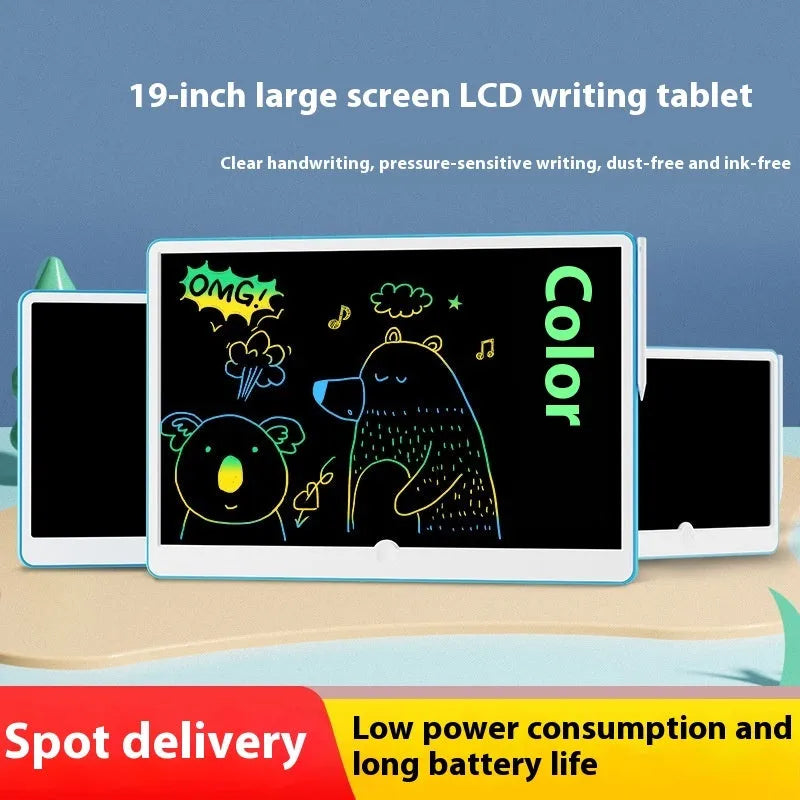 19-inch rechargeable LCD drawing board for children in blue and white colour.