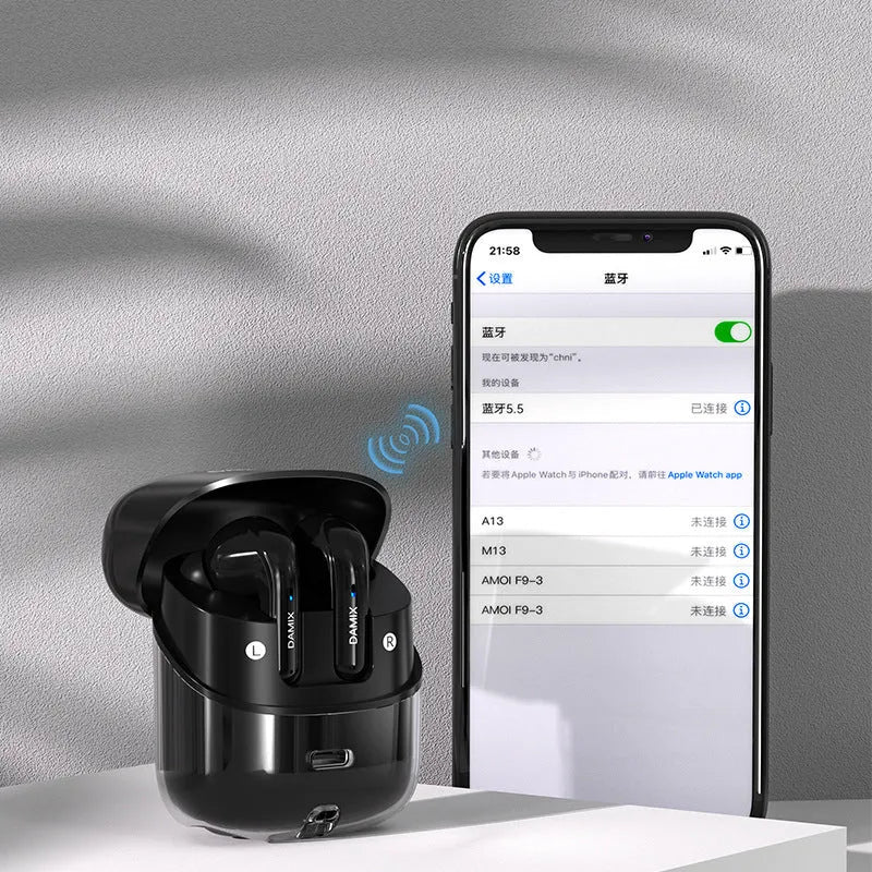 DX16 Couple Bluetooth Headset in Black with digital display and in-ear design