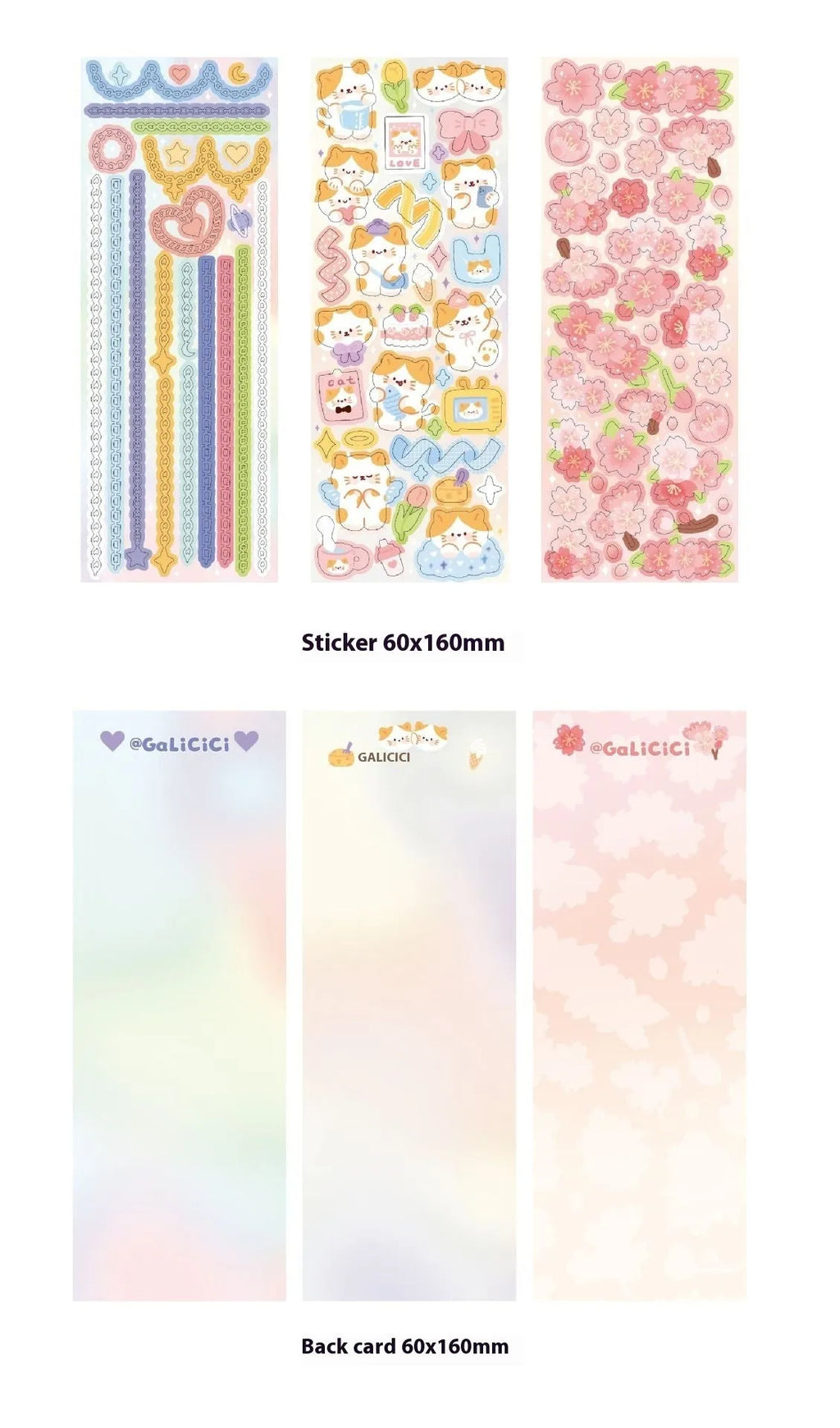 Cat cherry blossom decorative laser sticker, 03 chain sticker, 6.5 x 18cm, thin glittering five-pointed star effect
