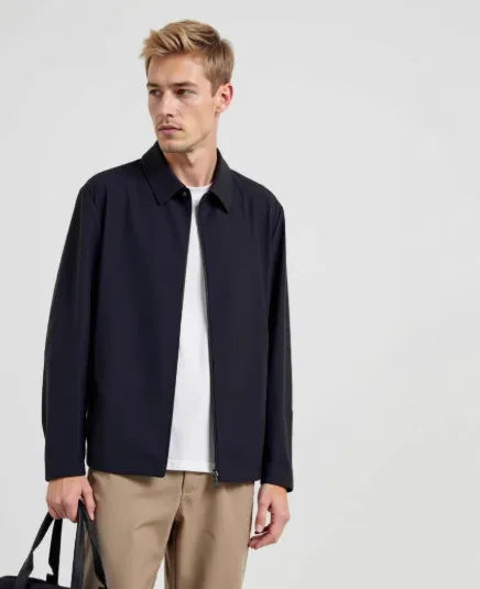 Men's ice silk summer lapel coat for business wear with sun protection in navy blue colour