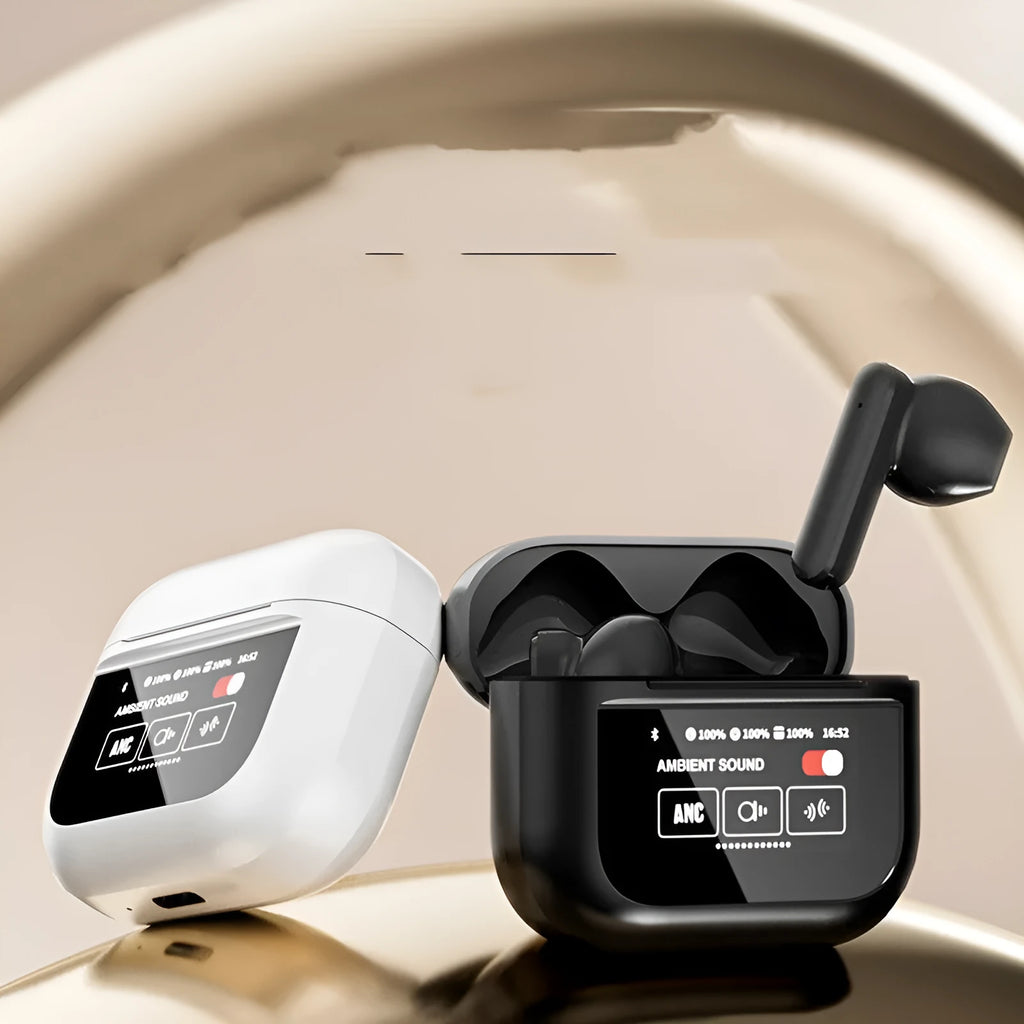 Full-colour touch screen Bluetooth headset with ear hook design in black or white