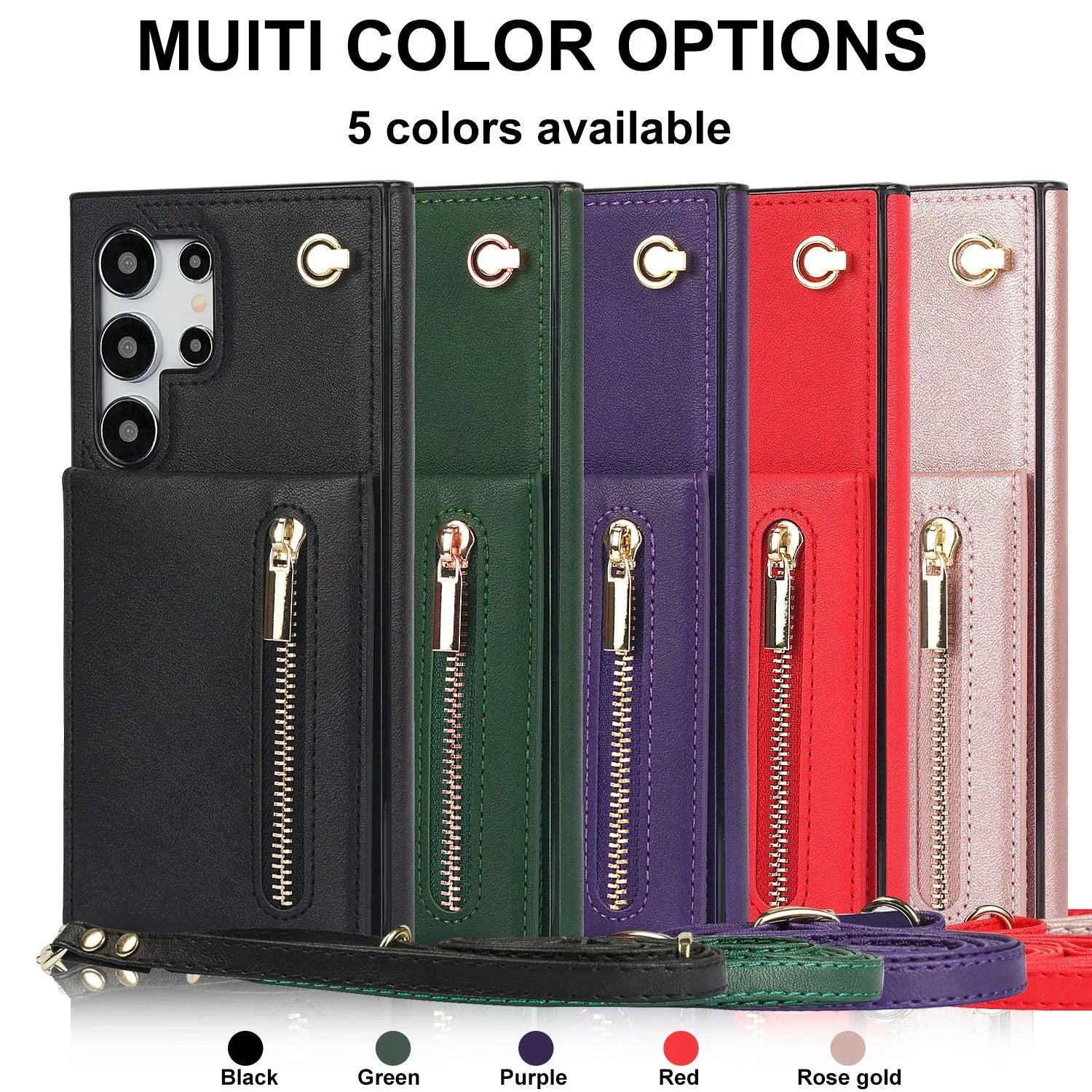 Samsung phone case with card slots and crossbody zipper bracket in Japanese Korean style