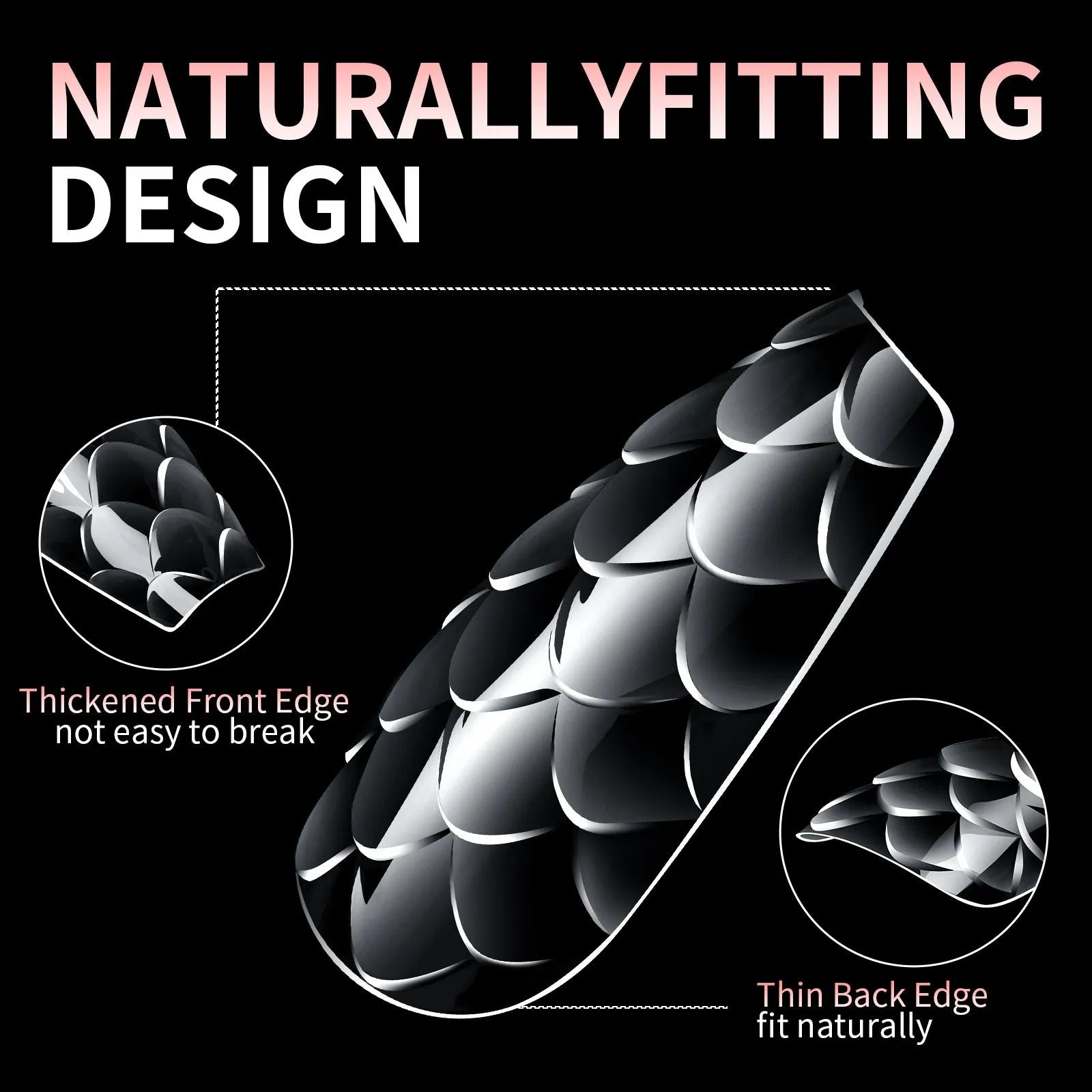 Box of 3D scale long shaping artificial nail tips in one of seven Frigate Box colour options.