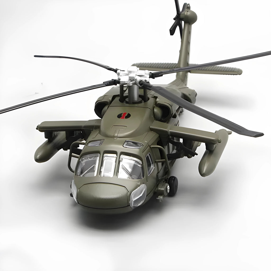 Black Hawk Gunship alloy military model helicopter toy with flash function in green camouflage colour