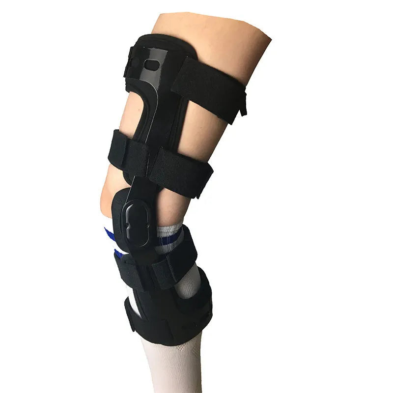 Black anterior ligament knee pad supporter showing anatomical design and adjustable straps