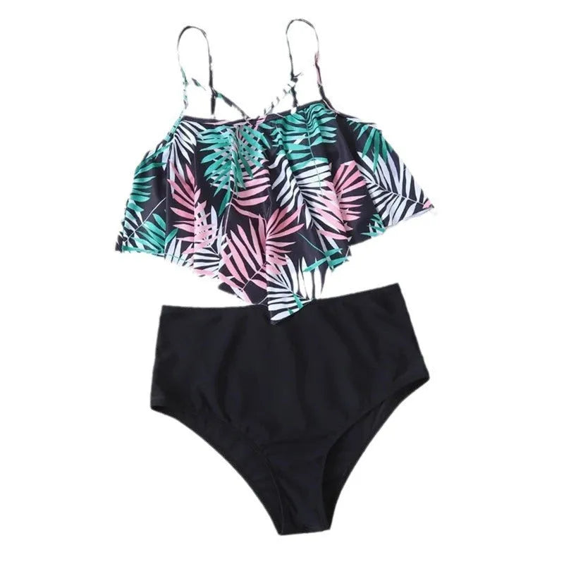 Women's high waist floral printed bikini swimsuit with spandex lining for swimming activities