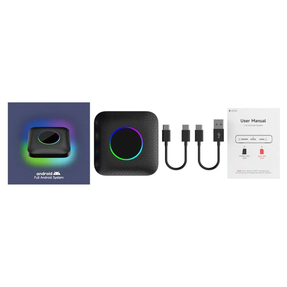 Tbox-Led wireless CarPlay adapter Android 13 system compact black box for car compatibility