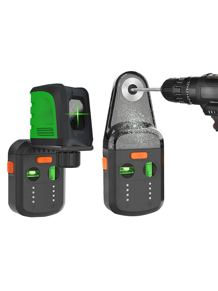 Red laser dust collection bracket attachment for electric hammer drill showing compact design