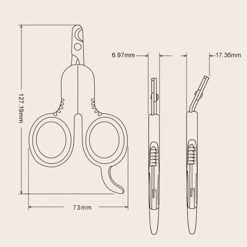 Professional grey pet nail clippers with curved tip and rubber handle for cats and small dogs