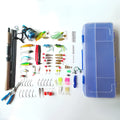 Portable lure rod fishing lure box set in picture colour with rod, reel, baits, hooks, and pliers inside a 46x19x8cm case