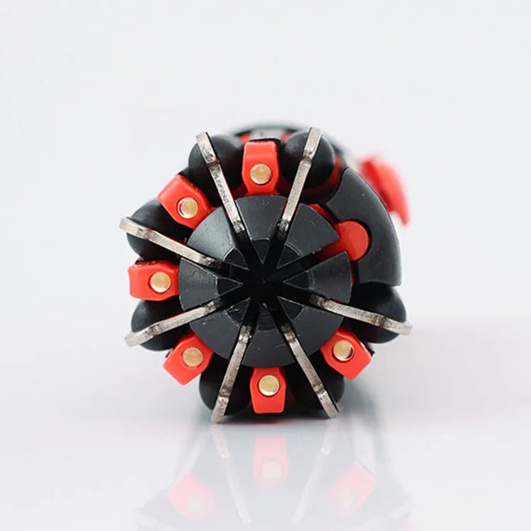 8-in-1 screwdriver with LED flashlight, magnetic bits, and stainless steel body on a workbench