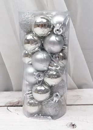 Shiny matte electroplated barrel-shaped plastic Christmas bauble in assorted colours, 6cm diameter.