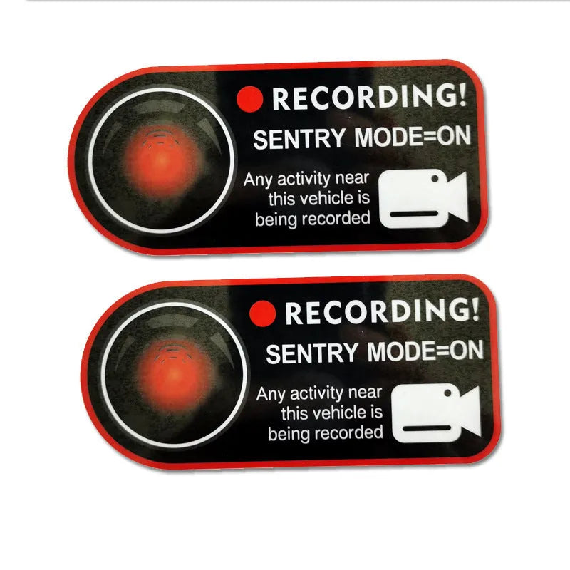 Tesla Sentry Mode warning sticker pair for car windows, PVC electrostatic design