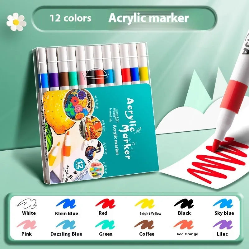 Acrylic marker pen set in multicoloured plastic barrels, available in different colour count options for painting projects.