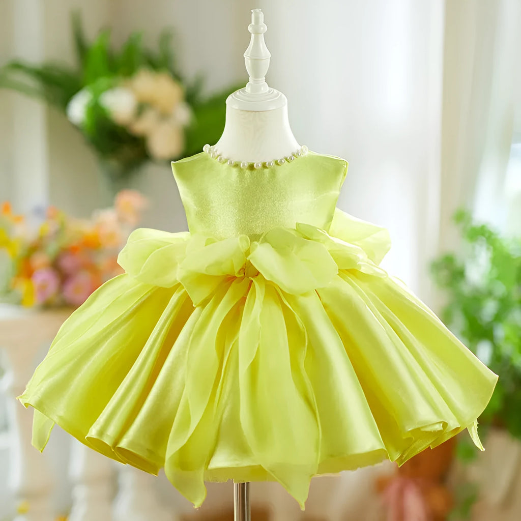 Yellow mixed satin pearl heavy industry pettiskirt baby birthday party dress with princess style