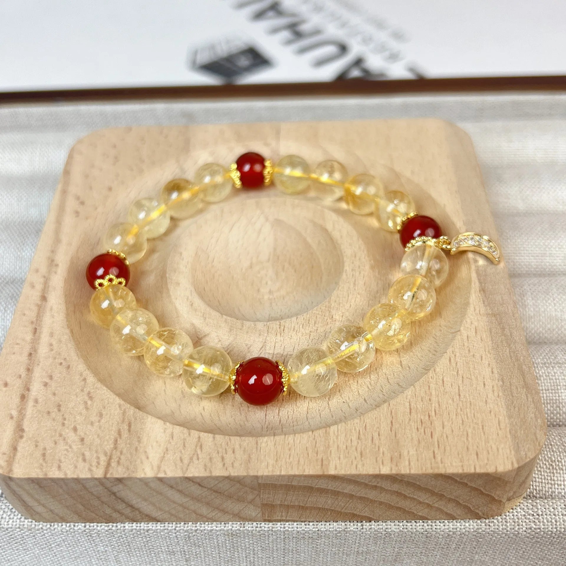 Handmade citrine red agate moon boom crystal bracelet for women