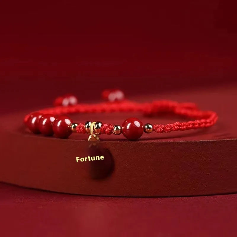 Cinnabar examination luck bracelet with braided rope strap and lucky charm card in choice of colours