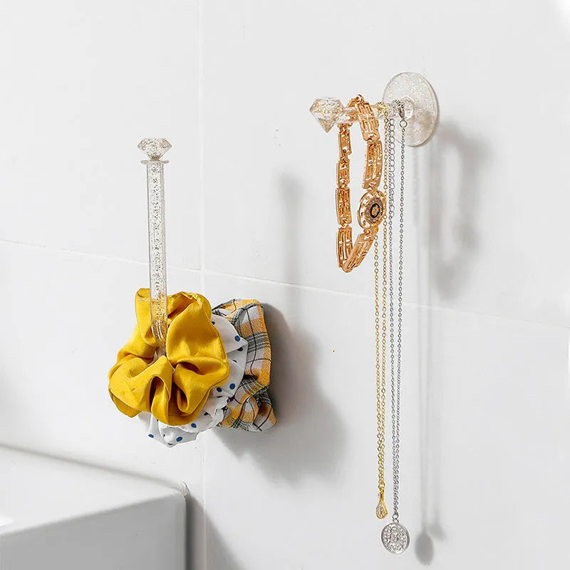 White plastic diamond crystal storage hook on a wall, large size 13x7x4cm