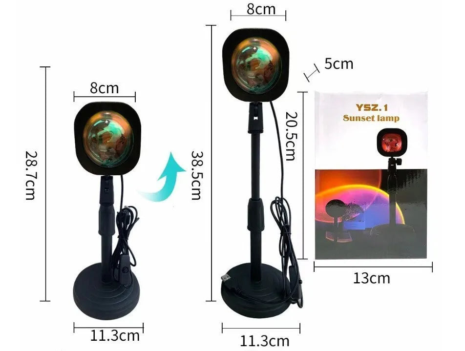 USB rechargeable rainbow projection lamp showing sunset red colour patterns for atmospheric lighting