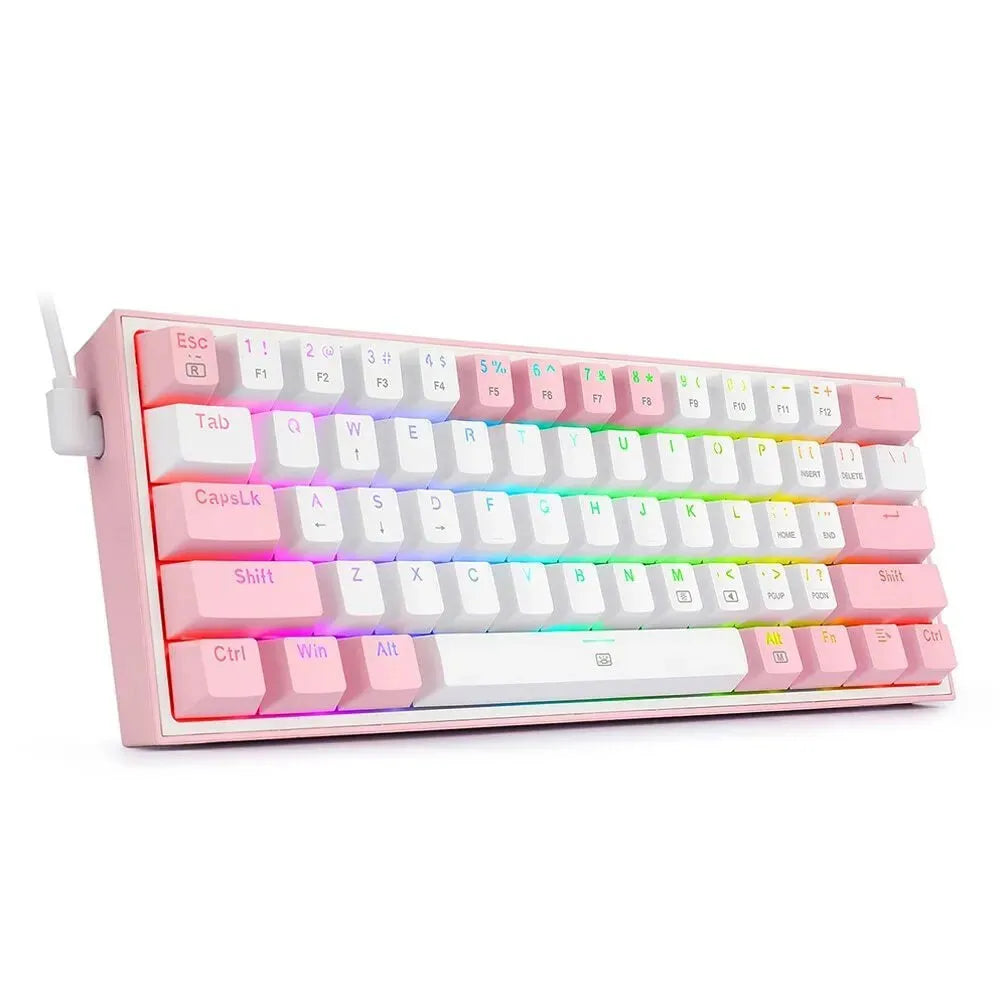 White pink mechanical keyboard with RGB backlighting and multimedia function keys