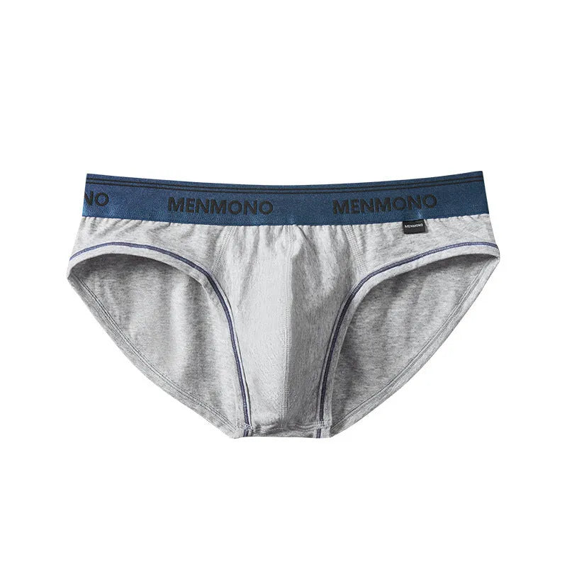 Men's low waist cotton briefs in two-tone colours with solid pattern