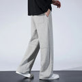 Men's straight-leg casual trousers in light gray, woolen fabric, size S to 4XL