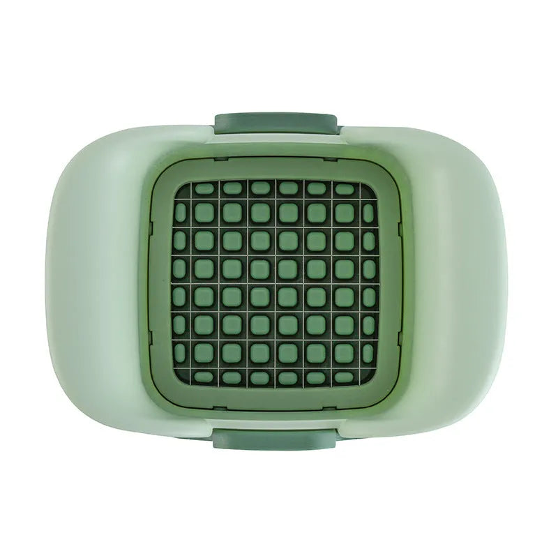 Green multifunctional vegetable chopper with French fries cutter and hand pressure operation