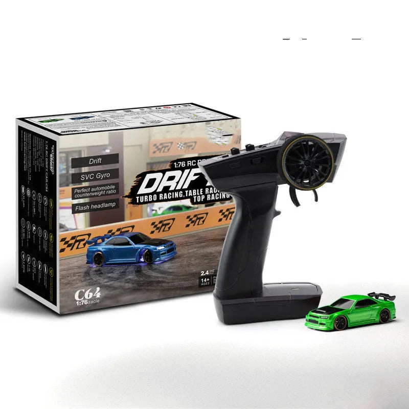 Blue Turbo Racing C64 1:76 scale gyro RC drift car with P21-SVC remote control