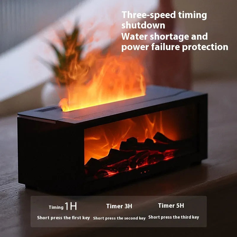 Square flame aromatherapy diffuser with 3D flame effect and seven colour LED mood lighting