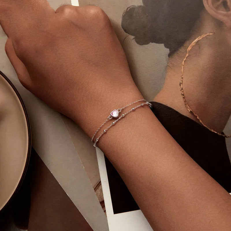 Sweet girlish 925 sterling silver bracelet with heart pendant and adjustable chain