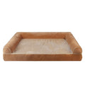 Square dark grey dog bed with breathable sponge insert and removable cloth cover on a wooden floor.