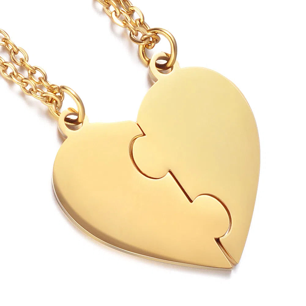 Stainless steel combination heart-shaped necklace with lettering pendant and chain on white background