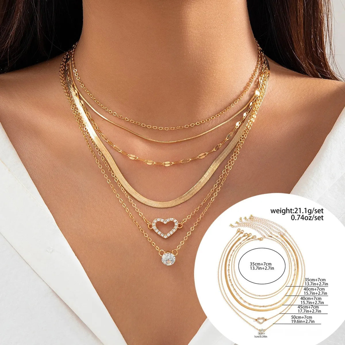 Alloy heart pendant necklace on metal snake bone chain with electroplated finish