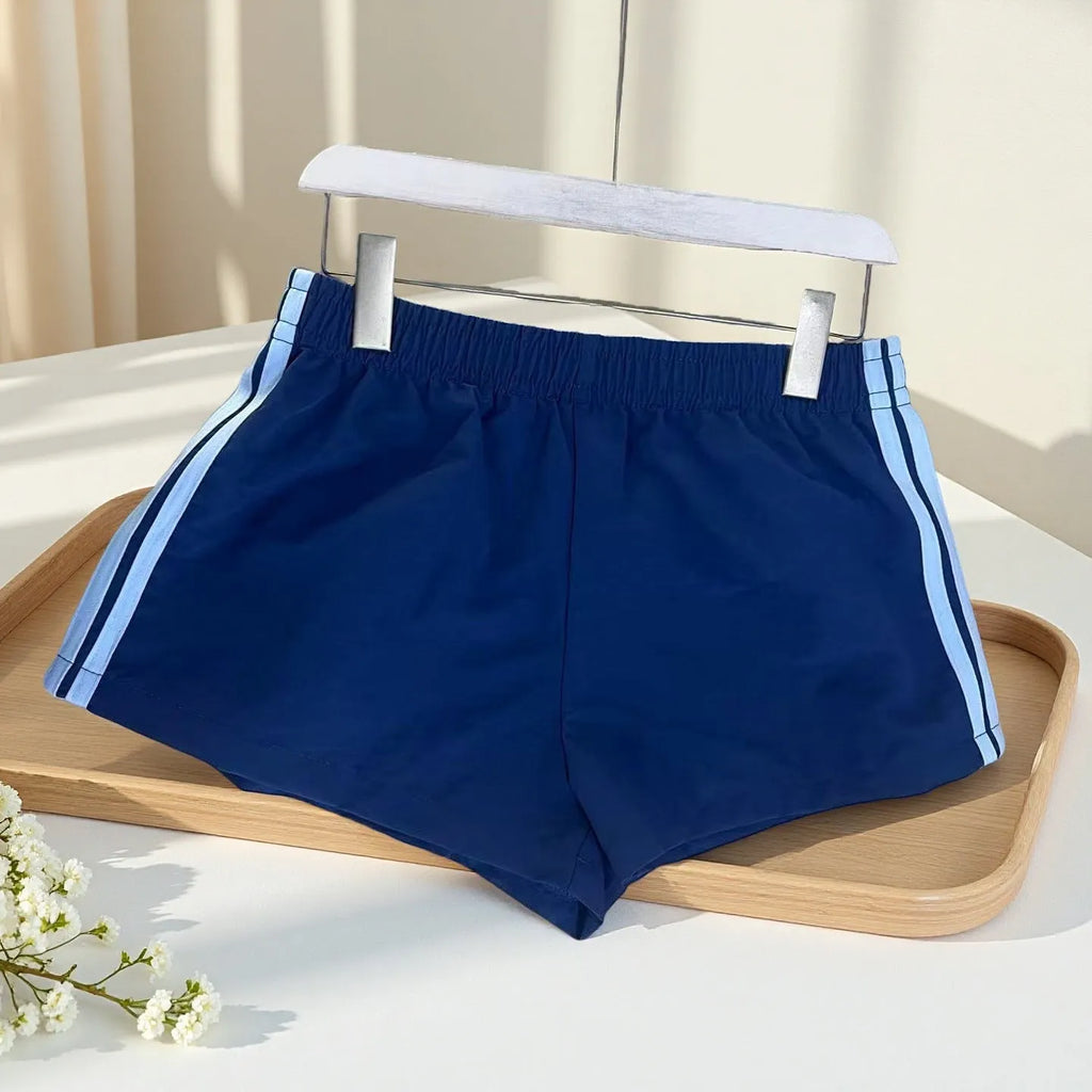 Men's navy blue casual sports shorts with high waist design in nylon fabric