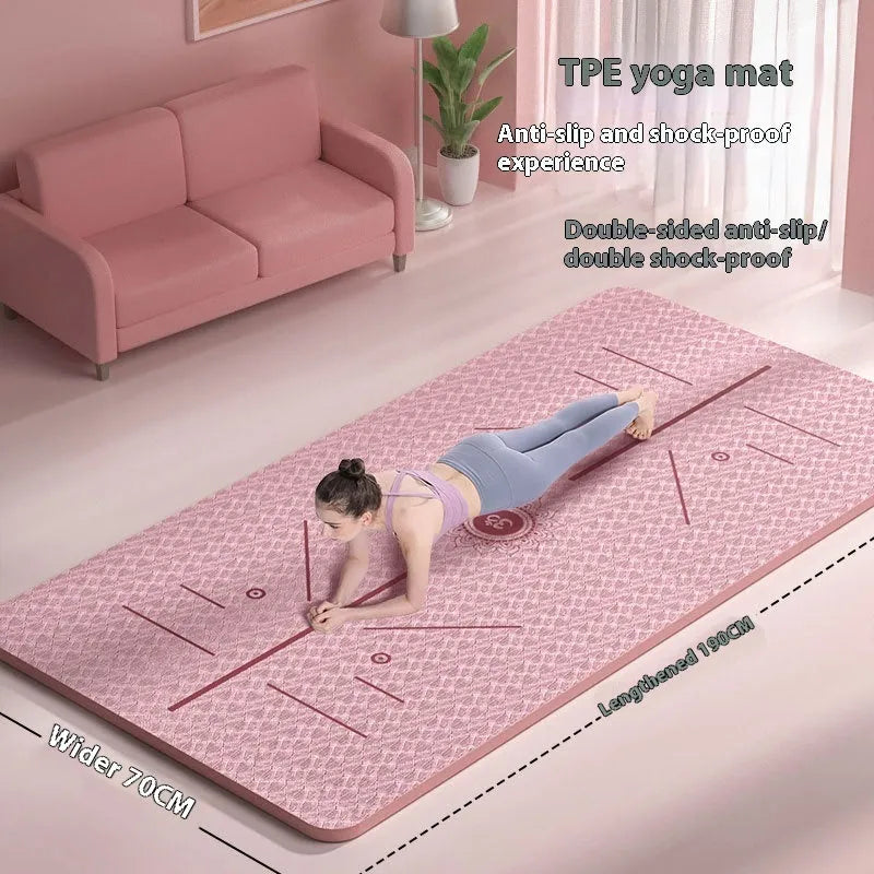 Widened non-slip TPE gymnastic mat with guide lines, shown in mint green colour.