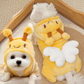 Four-legged fleece pet suit in polyester flannel, smiling bee colour, unisex, sizes XS-6XL, back length 20-57cm.