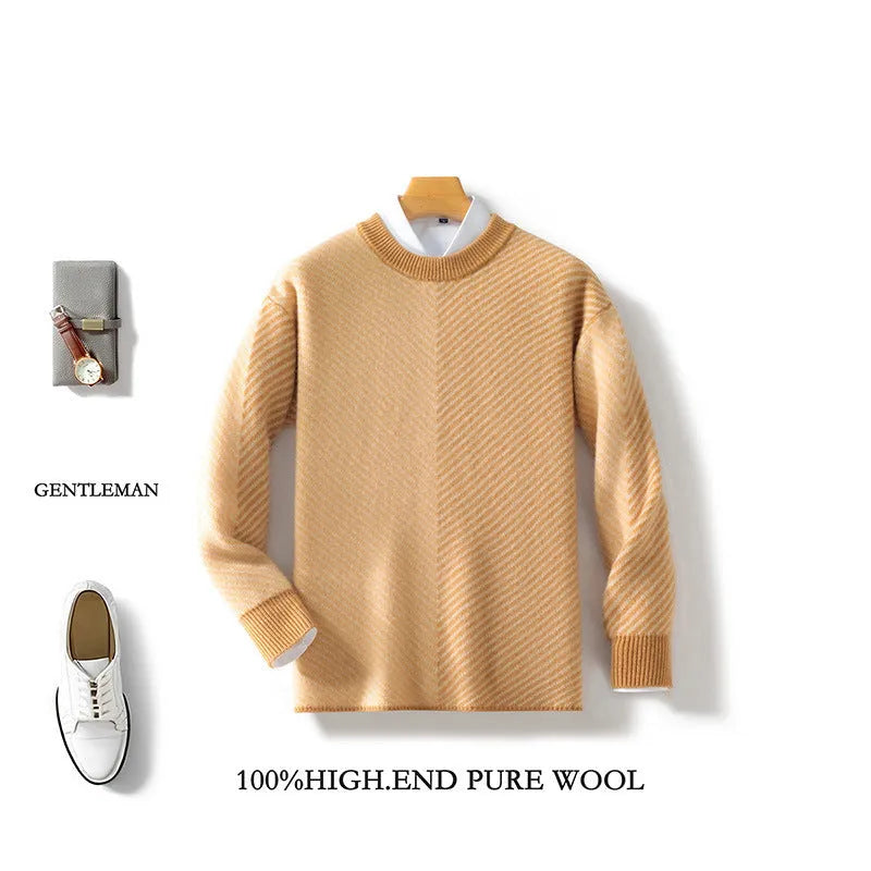 Men's wool sweater top in golden camel colour for casual wear, available in sizes S to 3XL