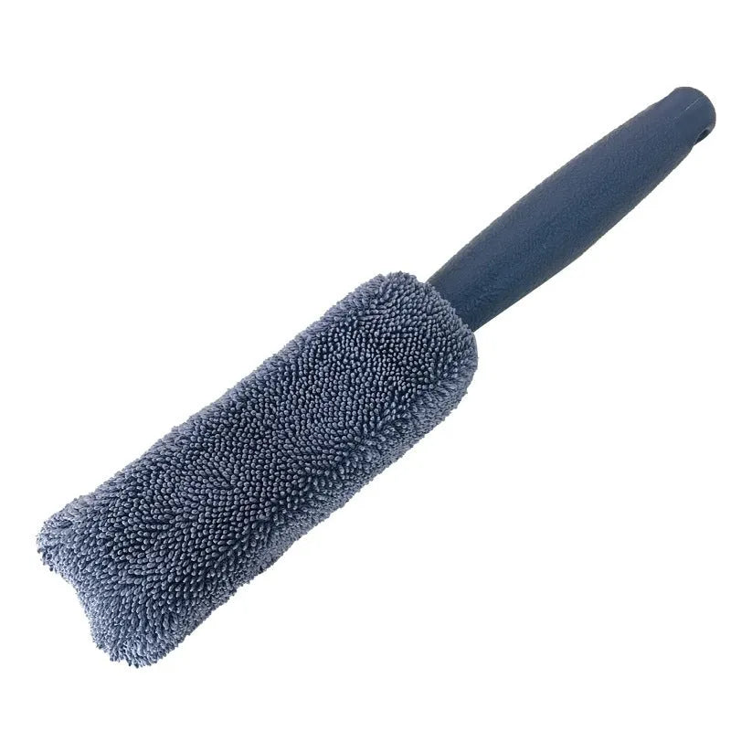 Microfiber car wash tire brush with aluminium handle for cleaning wheels
