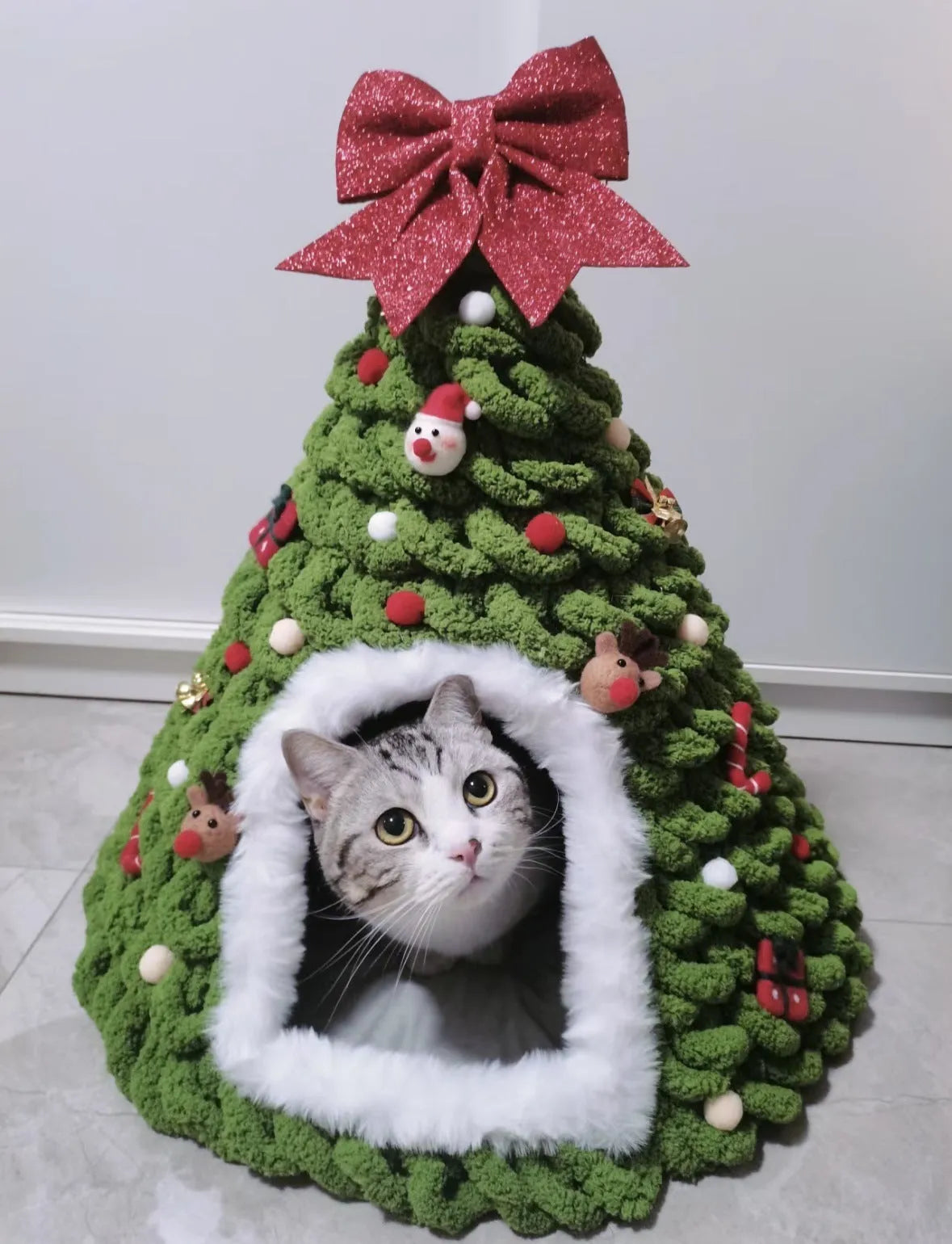 Grey cone-shaped felt cat house measuring 50cm diameter for indoor cats