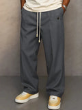 Casual straight leg drawstring pants in solid colour, polyester blend fabric, leisure wear